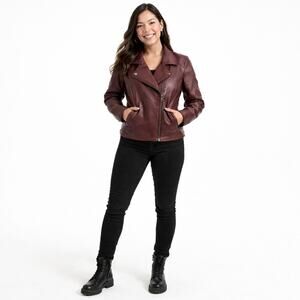 Levi's Womens Moto Jacket Size XL Burgundy Faux Leather Biker Edgy Trendy